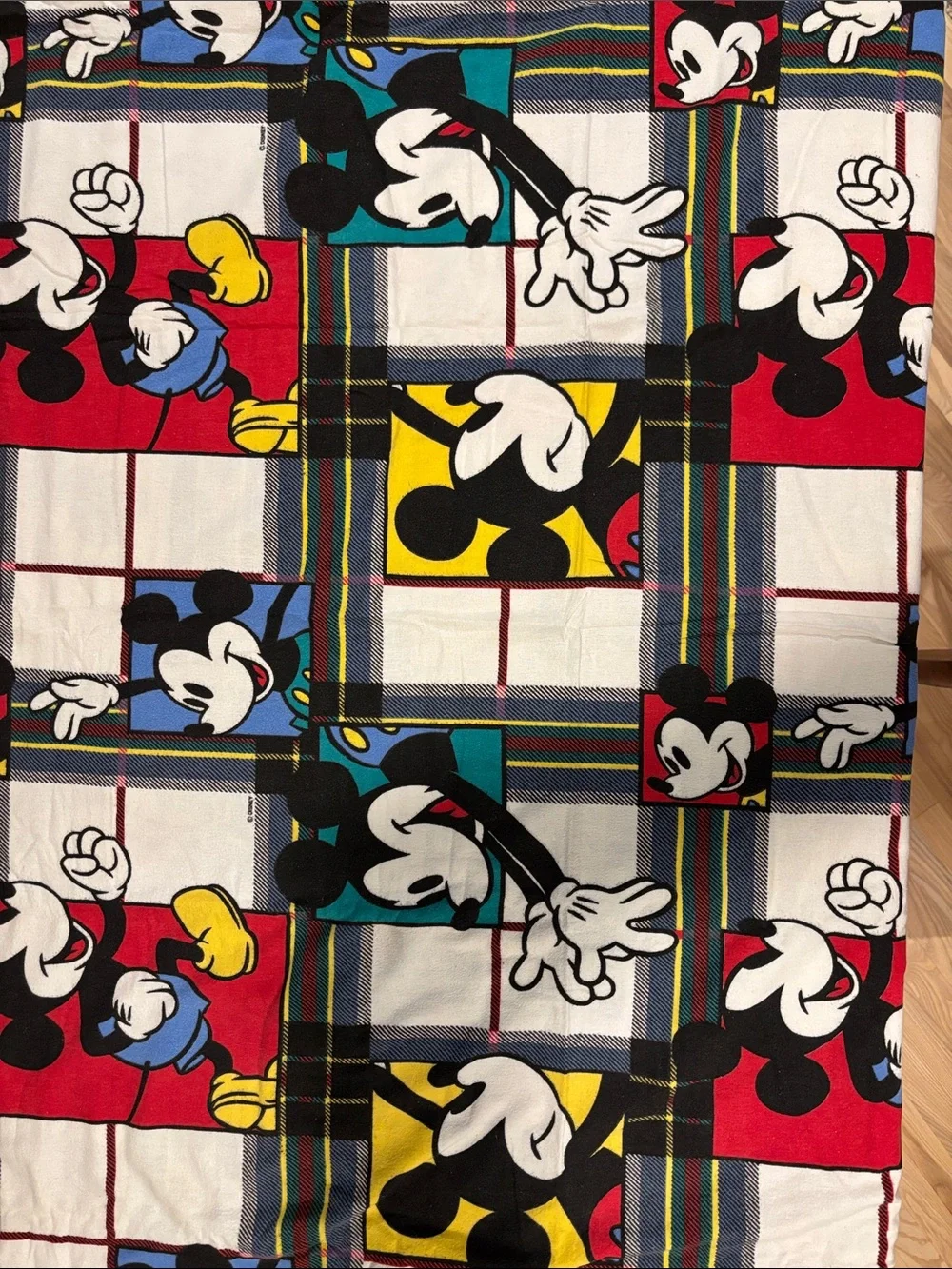 Vintage Flannel Mickey Mouse Plaid Flannel Flat sheet and pillowcase -363sku